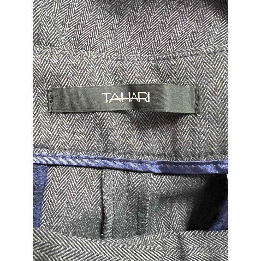 Tahari Pants Womens 8 Gray Herringbone Straight Leg Tweed Dress Work Altered Hem - Picture 2 of 8